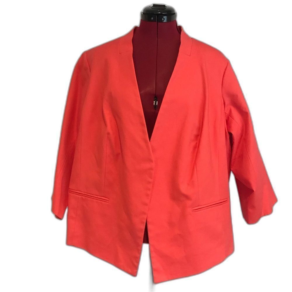 NWT Investments II Blazer Women's Plus Size 22W Bold Coral Open-Front Blazer